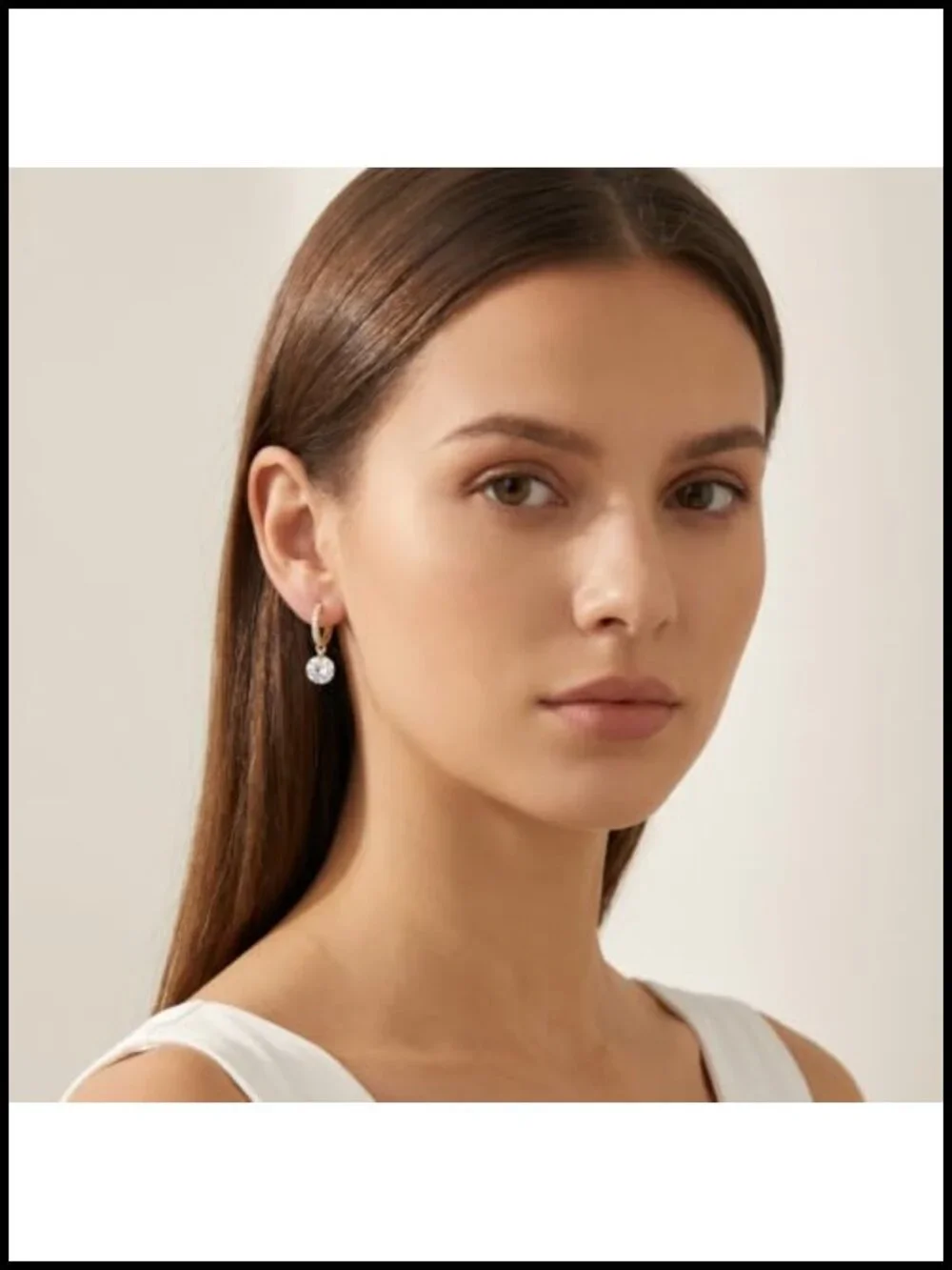 Sterling Silver CZ Drop Hoop Earrings for Women Teens Hypoallergenic